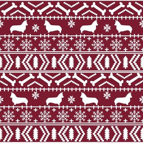 Corgi fair isle christmas sweater fabric welsh corgis dog breed maroon
