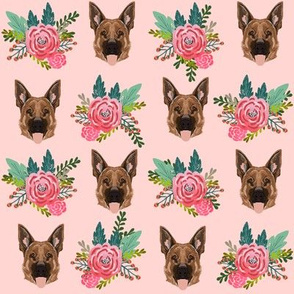 german shepherd dog fabric cute florals and dogs german shepherd design - pink