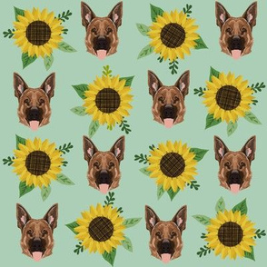 german shepherd dog fabric cute sunflowers and dogs german shepherd design - mint