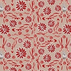 Vintage Country Red Floral with Bunnies by Salzanos