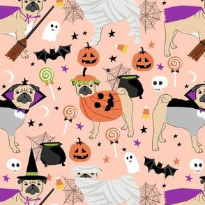 pug halloween costume fabric - cute dogs in costumes fabric - peach