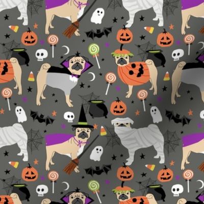 pug halloween costume fabric - cute dogs in costumes fabric - grey