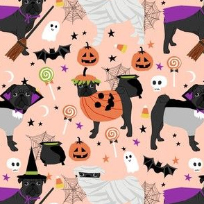 black pug halloween costume fabric - cute dogs in costumes fabric - peach