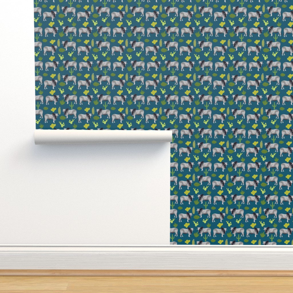 brahman cattle fabric cow and cactus Wallpaper | Spoonflower