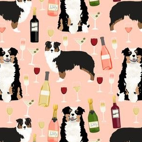 australian shepherd dog fabric dogs and wine design - tricolored aussie dog - peach