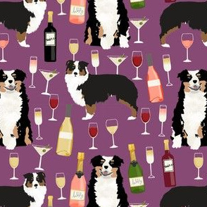 australian shepherd dog fabric dogs and wine design - tricolored aussie dog - purple