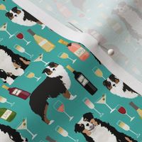 australian shepherd dog fabric dogs and wine design - tricolored aussie dog - turquoise - smaller version