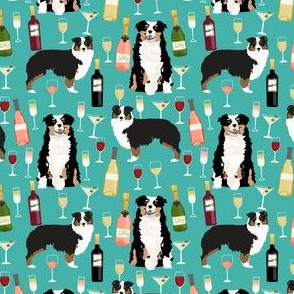 australian shepherd dog fabric dogs and wine design - tricolored aussie dog - turquoise - smaller version