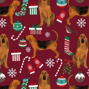 bloodhound christmas fabric dogs at christmas design - ruby red