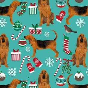 bloodhound christmas fabric dogs at christmas design - turquoise