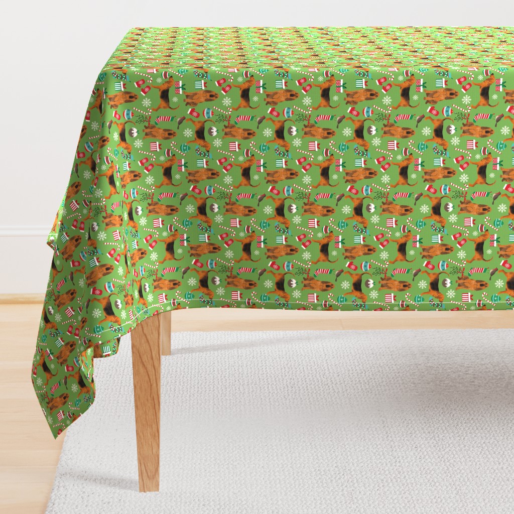 bloodhound christmas fabric dogs at christmas design - green