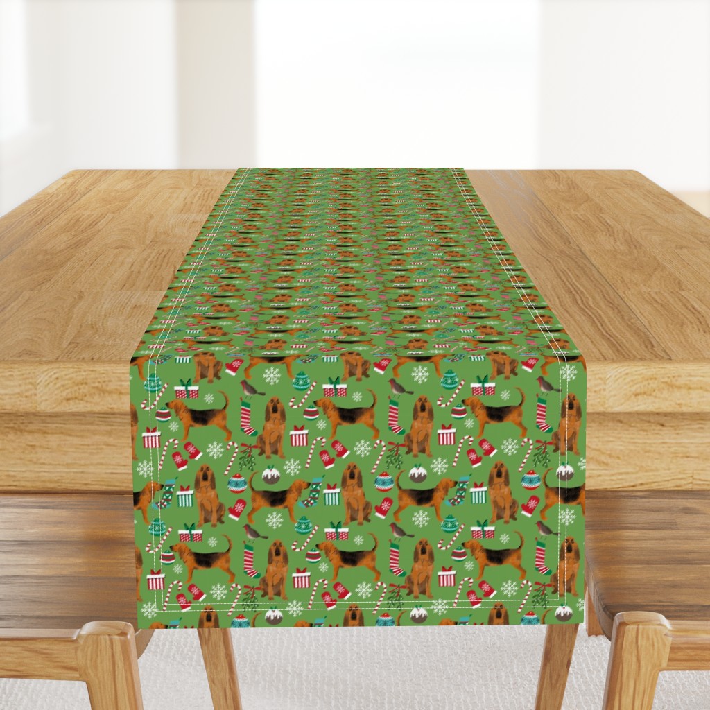 bloodhound christmas fabric dogs at christmas design - green