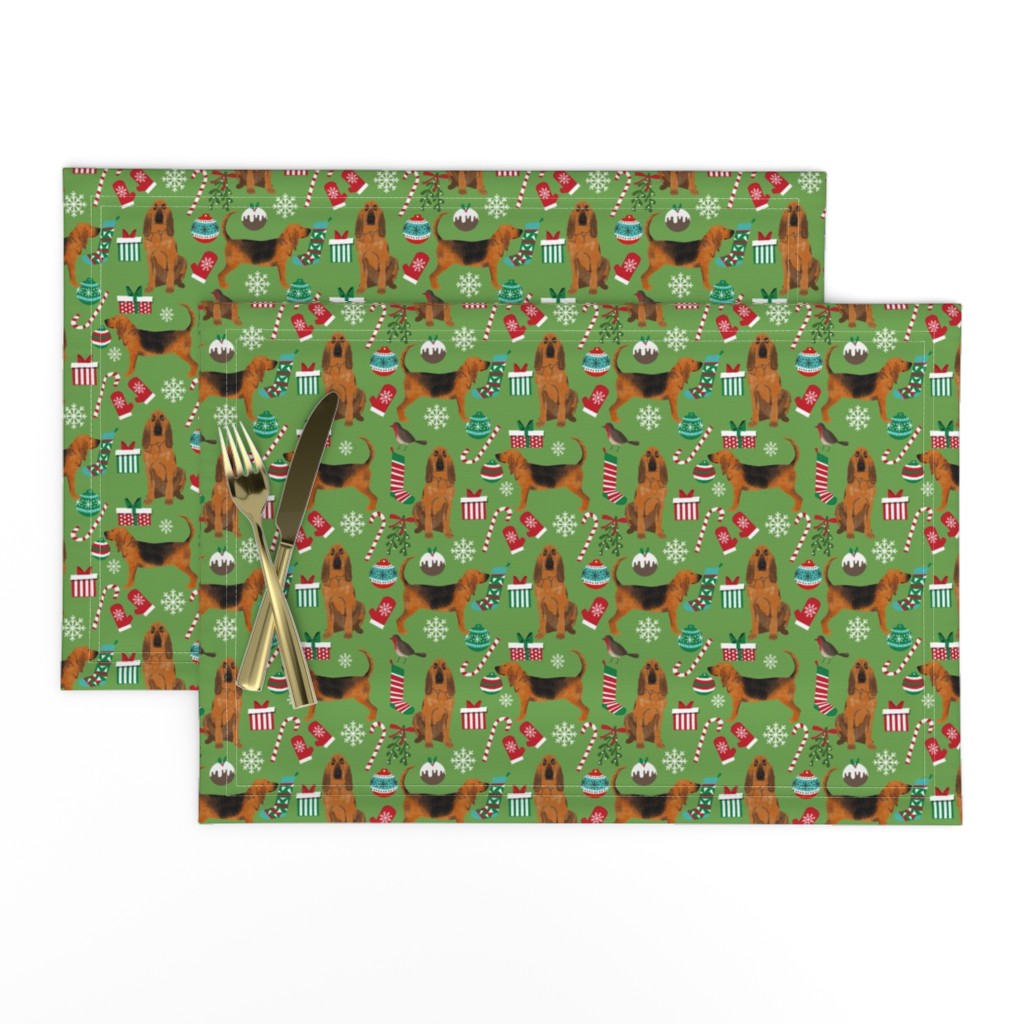 bloodhound christmas fabric dogs at christmas design - green