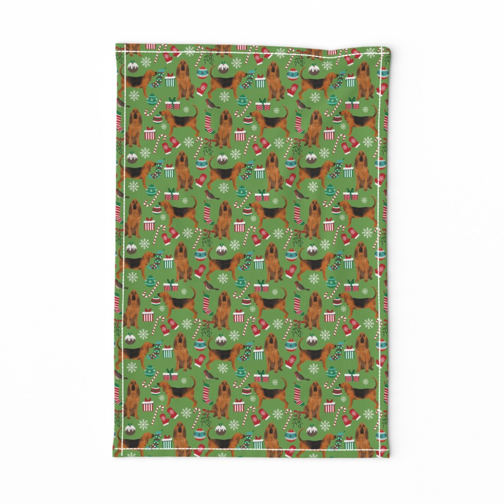 bloodhound christmas fabric dogs at christmas design - green