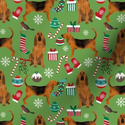 bloodhound christmas fabric dogs at christmas design - green