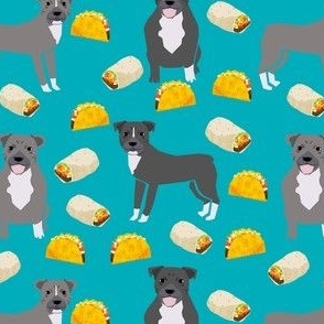 pitbull taco fabric - dogs and burritos design - teal