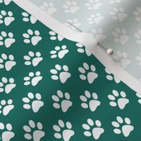 Half Inch White Paw Prints on Cyan Turquoise Blue