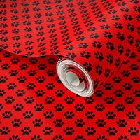 Half Inch Black Paw Prints on Red