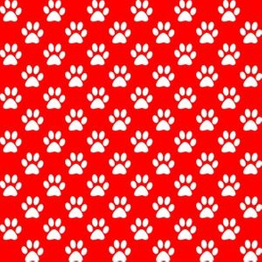 Half Inch White Paw Prints on Red