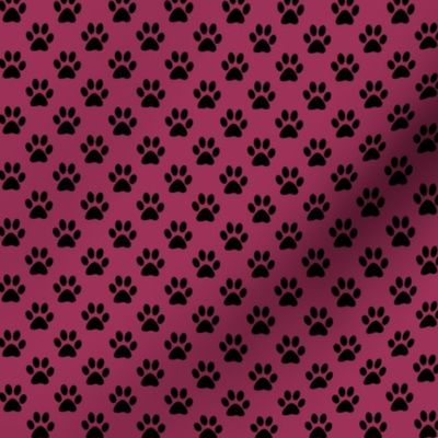 Half Inch Black Paw Prints on Sangria Pink