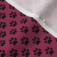 Half Inch Black Paw Prints on Sangria Pink