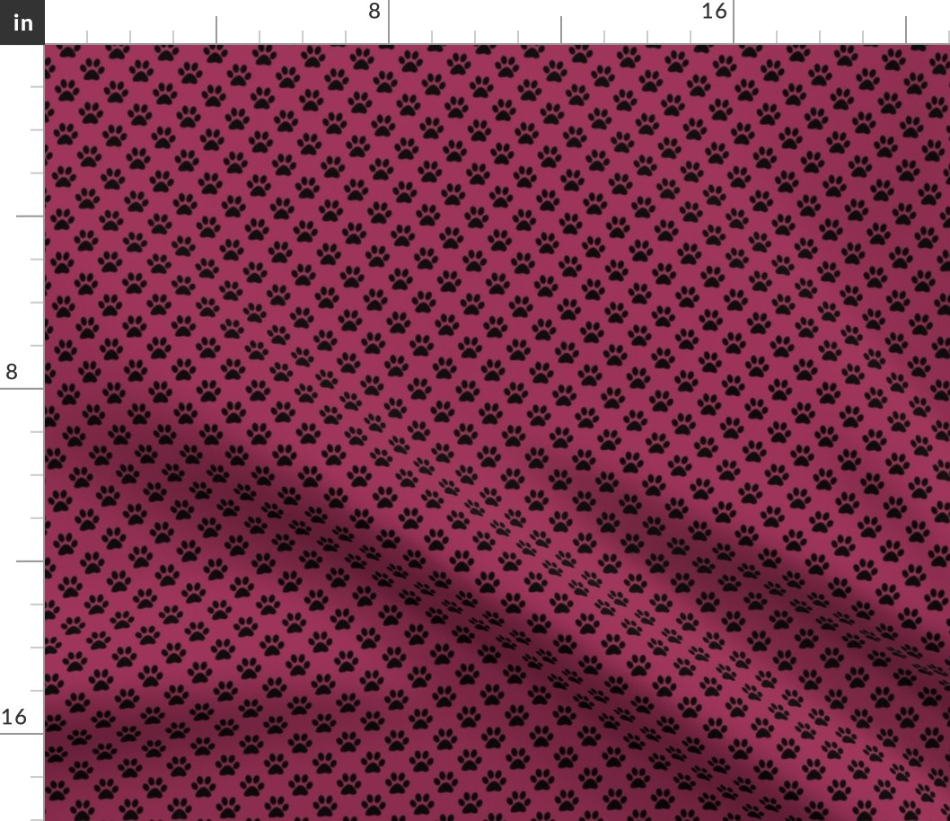Half Inch Black Paw Prints on Sangria Pink