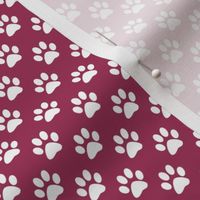 Half Inch White Paw Prints on Sangria Pink