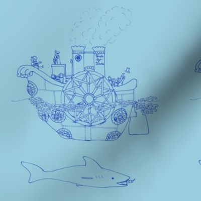Steampunk sea transportation - blue