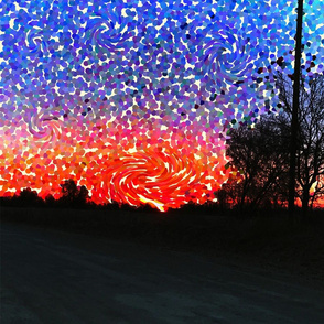 Pointillism meets Van Gogh Sunrise on a Country Road 