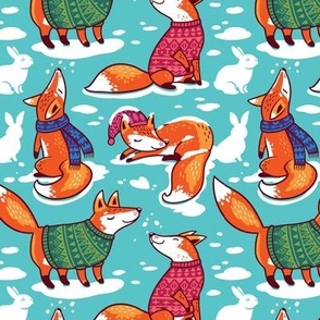 foxes in cozy sweaters