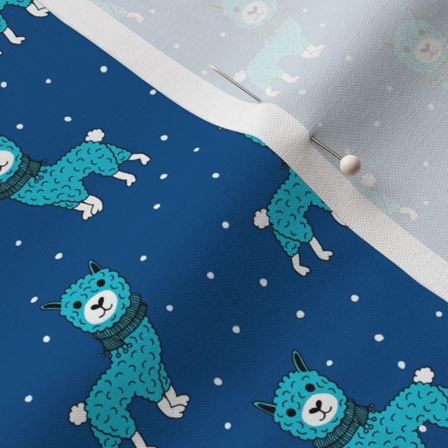 Colorful winter baby Llama kids alpaca sleepy night blue illustration pattern 