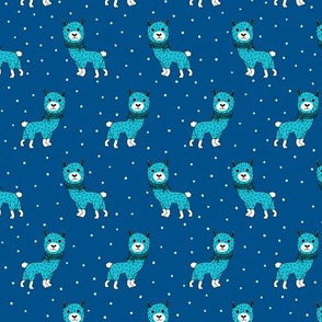 Colorful winter baby Llama kids alpaca sleepy night blue illustration pattern 