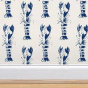 Lobster White & Navy Wood Block Print