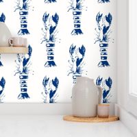 Lobster White & Navy Wood Block Print