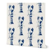 Lobster White & Navy Wood Block Print