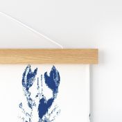 Lobster White & Navy Wood Block Print