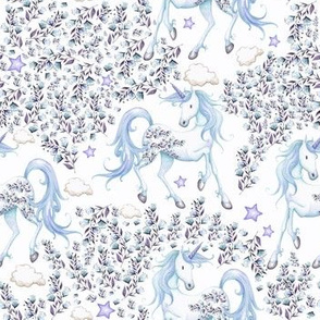  7" Pink Unicorn Floral Garden / Blue & Lilac