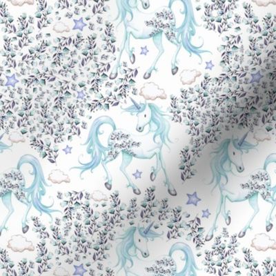 7" Pink Unicorn Floral Garden / Lighter Blue Unicorn