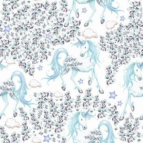 7" Pink Unicorn Floral Garden / Lighter Blue Unicorn