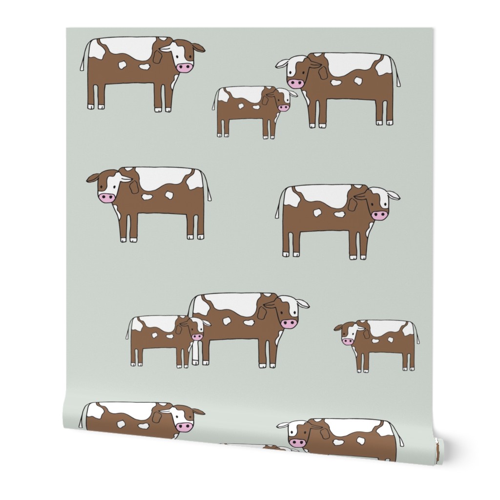 cow fabric // farmyard farm animals design cute cattle cows design - green