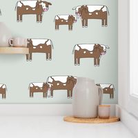 cow fabric // farmyard farm animals design cute cattle cows design - green