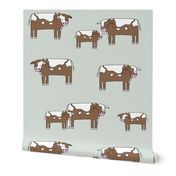 cow fabric // farmyard farm animals design cute cattle cows design - green