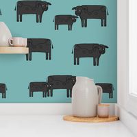 cow fabric // farmyard farm animals design cute cattle cows design - black and blue