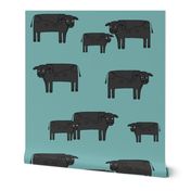 cow fabric // farmyard farm animals design cute cattle cows design - black and blue