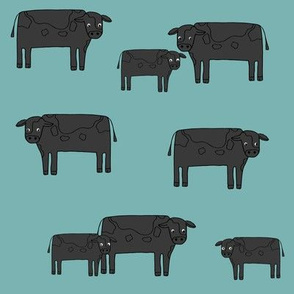 cow fabric // farmyard farm animals design cute cattle cows design - black and blue