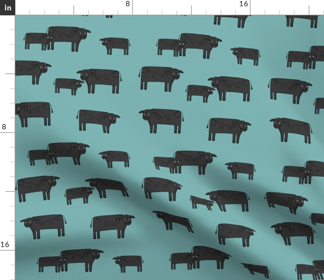 cow fabric // farmyard farm animals design cute cattle cows design - black and blue