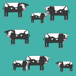 cow fabric // farmyard farm animals design cute cattle cows design - bw and teal