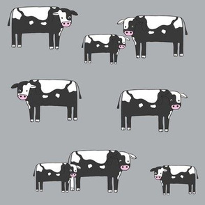 cow fabric // farmyard farm animals design cute cattle cows design - bw and grey