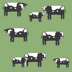 cow fabric // farmyard farm animals design cute cattle cows design - bw and green