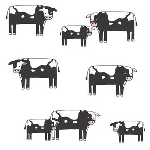 cow fabric // farmyard farm animals design cute cattle cows design - bw